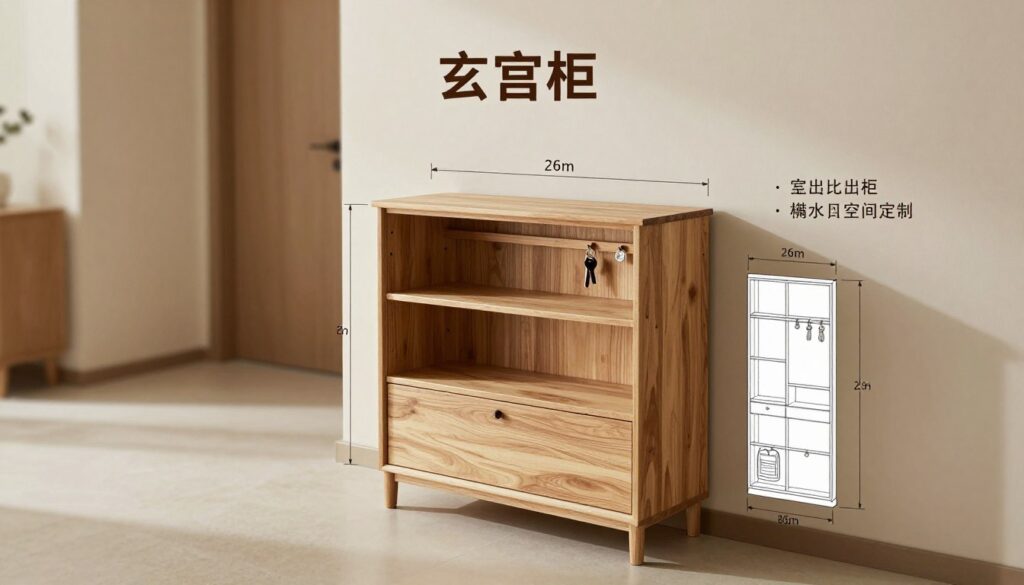 玄關櫃設計尺寸與收納規劃示意圖